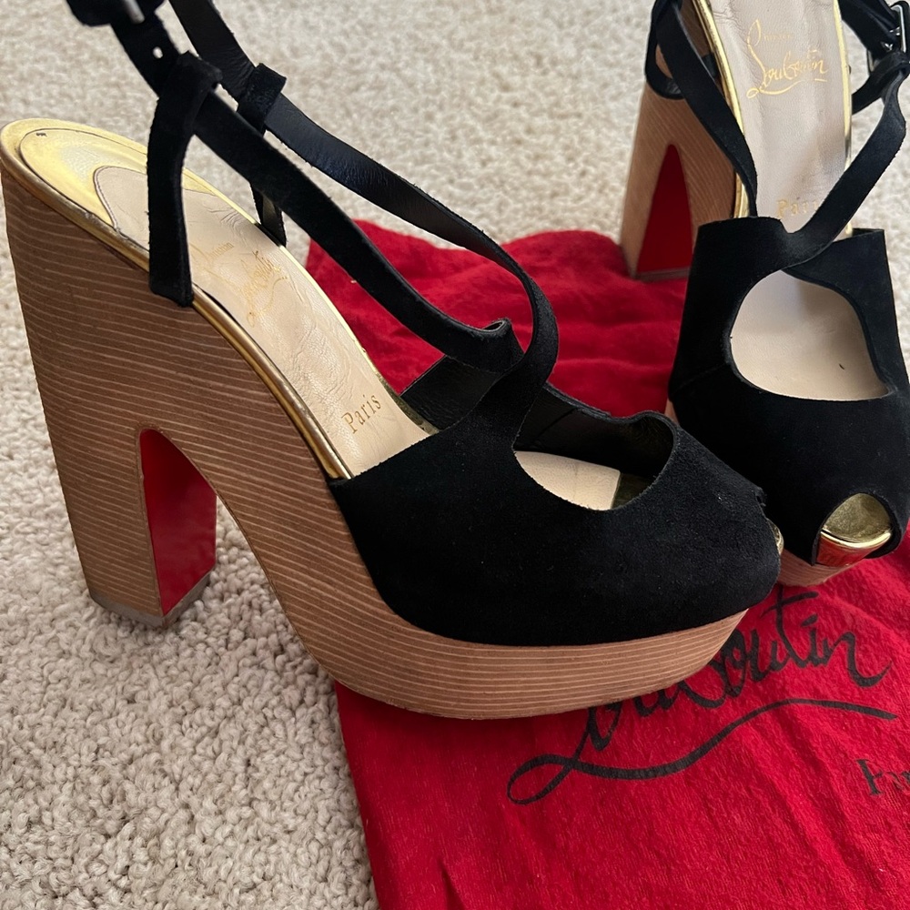 Christian Louboutin Black and Tan Platform Sandals